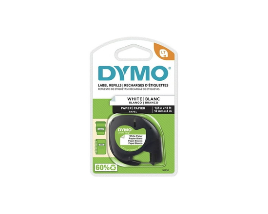 DYMO LT Labelling Tape for LetraTag Label Makers, Paper Labels, Black Print on White Labels, 1/2-Inch x 13-Foot Roll