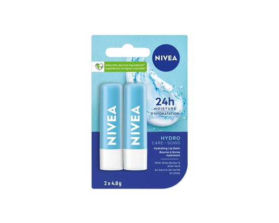 NIVEA Hydro Care Lip Balm, 24hr hydration, Enriched with shea butter & aloe vera 2 pack - 1