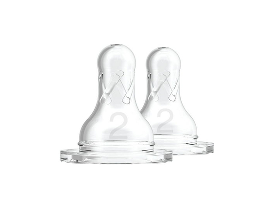 Dr. Brown's Natural Flow Anti-Colic Narrow Baby Bottle Nipple, Level 2 Medium Flow, 3m+, 100% Silicone, 2-Pack