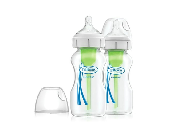 Dr. Brown's Natural Flow Anti-Colic Options+ Wide-Neck Baby Bottle, 2x9 oz Bottles, Level 1 Nipple, 0m+