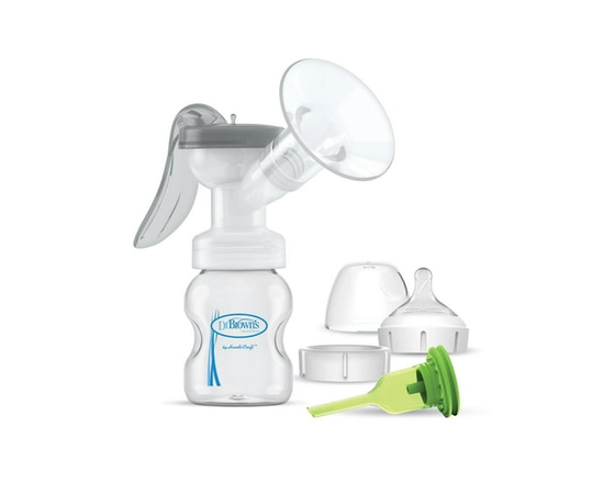 Dr. Brown's Manual Breast Pump with SoftShape Silicone Shields and Anti-Colic Baby Bottle - Fits most standard baby bottles and breast milk bottles