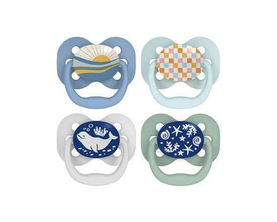 Dr. Brown's Advantage 100% Silicone, Glow in the Dark Pacifier Sunset Blue Ocean 0-6M, 4 pack
