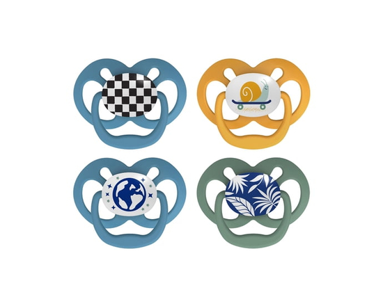 Dr. Brown's Advantage Glow-in-the-Dark Pacifiers Checkered Skateboard Snail Blue 6-18M, 4 pack
