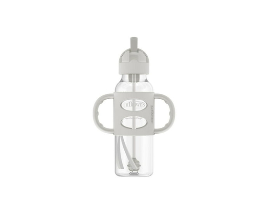 Dr. Brown's Milestones Narrow Sippy Straw Bottle with Silicone Handles Gey, 1 pack
