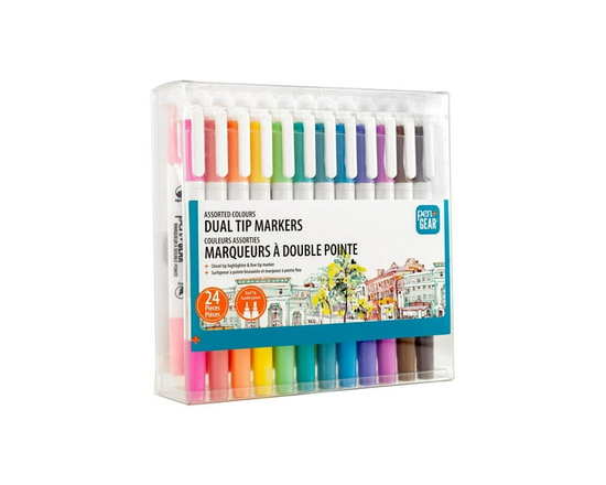 Pen+Gear Fine & Chisel Dual-Tip Markers, Assorted Ink Colors, 24 Count