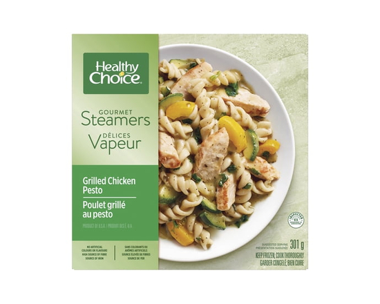 Healthy Choice Repas surgelé Délices Vapeur Poulet grillé au pesto avec poitrine de poulet, pâtes, zucchini et sauce au pesto, sans arômes artificiels