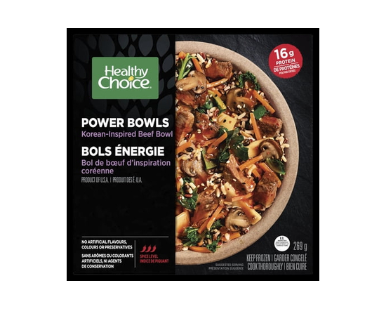 Healthy Choice Bols Énergie Bol de bœuf d’inspiration coréenne dîner surgelé avec bœuf braisé assaisonné, riz brun et riz noir, quinoa, champignons, c