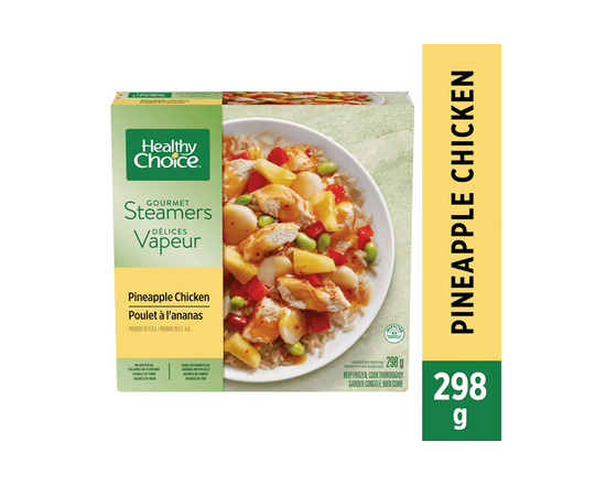 Healthy Choice Délices Vapeur Poulet à l’ananas Dîner Surgelé, Poulet avec ananas, carottes, poivrons rouges, haricots verts, oignons et pois dans une