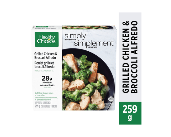 Healthy Choice Simply Steamers Grilled Chicken & Broccoli Alfredo Frozen Dinner, Grilled Chicken Breast with Broccoli in Alfredo Sauce, 28g of Protein