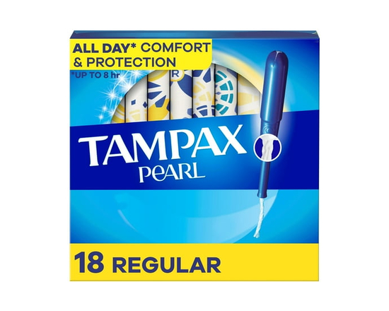 Tampax Pearl Tampons, avec Tresse LeakGuard, Absorption Régulière, Non Parfumés - 18ct