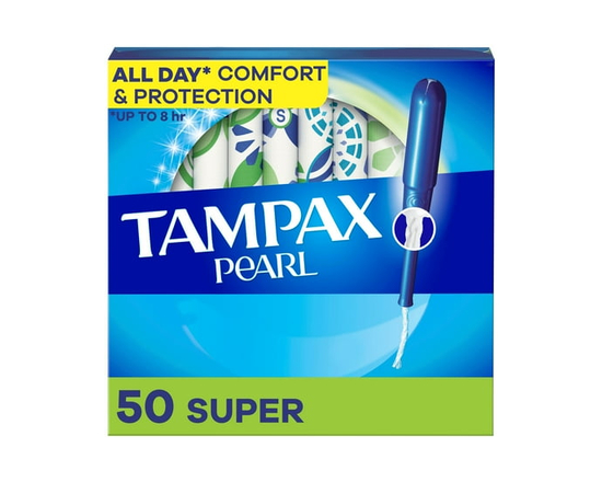 Tampax Pearl Tampons, with LeakGuard Braid, Super Absorbency, Unscented - 50ct
