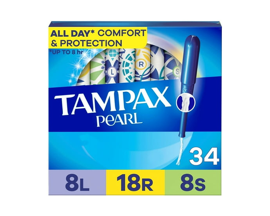 Tampax Pearl Tampons en Emballage Multiple, avec Tresse LeakGuard, Absorption Légère/régulière/super, Non Parfumés - 34ct