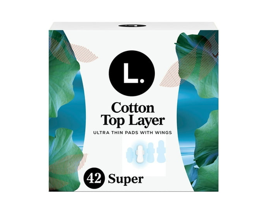 L. Ultra Thin Pads for Women, Organic Cotton Top Layer, Super Absorbency, Menstrual Pads with Wings, 42 CT