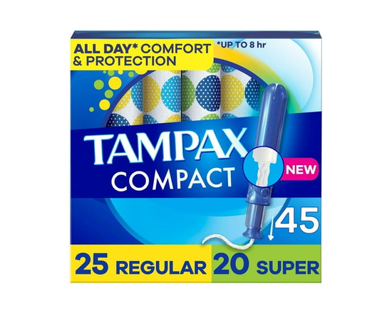Tampax Compact Pearl Tampons Multipack, with LeakGuard Braid & Extendable Applicator, Regular/Super Absorbency, Compact Extendable Applicator, Unscent