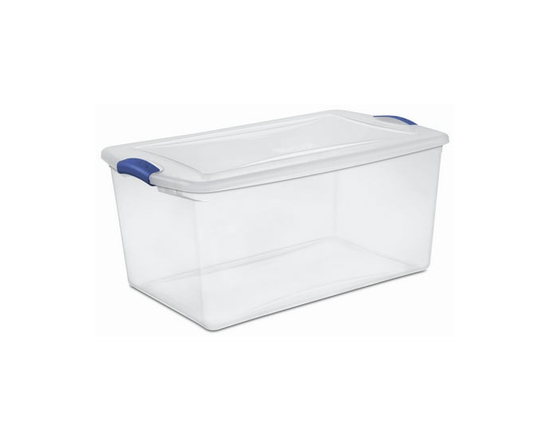 Sterilite Boîte à loquets de 62 litres, boîte de rangement en plastique transparent avec couvercle et loquet vert - 26 1/2 Po L x 16 Po L x 12 1/4 Po