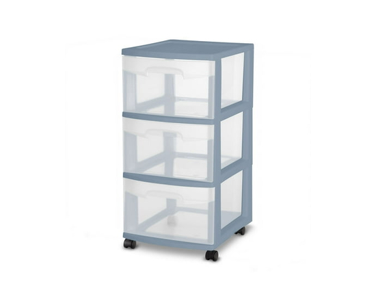 Sterilite 3 Drawer Black Medium Cart - 14 1/2" x 12 5/8" x 24" (Blue)