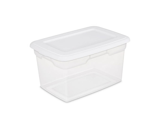 Boîte de rangement Sterilite de 19 litres, bac de rangement en plastique transparent avec couvercle à enclenche , blanc - 16 7/8 Po x 11 1/2 Po x 9 3