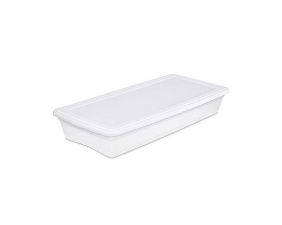 Sterilite 39 L Storage Box, Clear Plastic Storage Bin with Snap-on Lid, White - 39 L