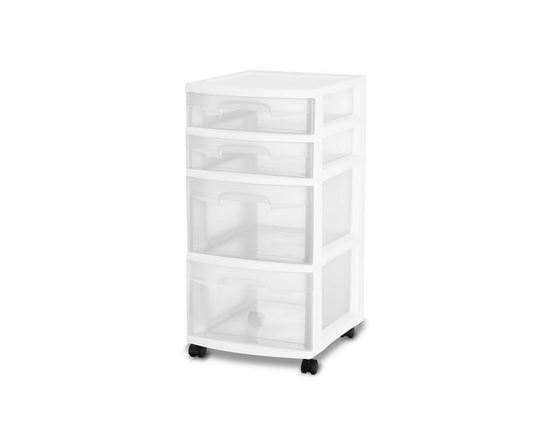 Caisson à 4 tiroirs de Sterilite en blanc - 14 1/2 pouces L x 12 5/8 pouces W x 25 5/8 pouces H