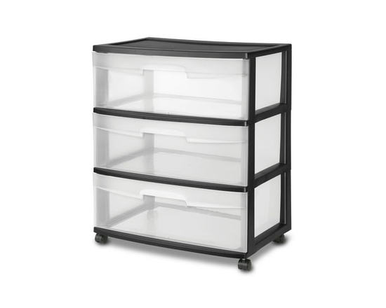 Grand Chariot à 3 Tiroirs de Sterilite, Noir - 15 1/4 Po de Profondeur x 21 7/8 Po de Largeur x 25 5/8 Po de Hauteur