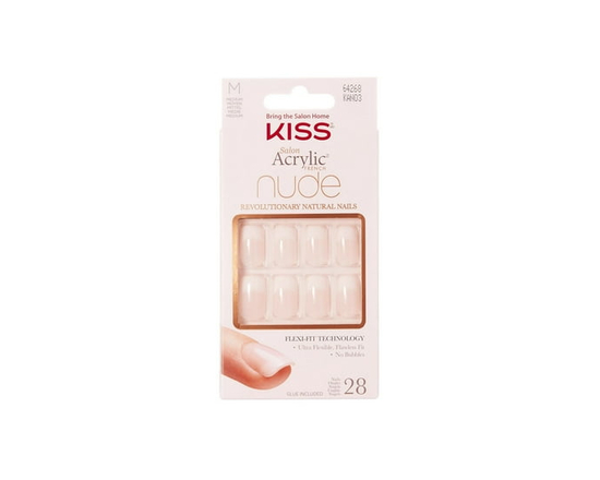 KISS Acrylique Salon - Français Nu Époustouflant - Faux Ongles, Courts - 28 Unités (1 Paquet) (Cachemire)