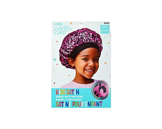 Bonnet en satin pour enfants KISS Colors & Care - Léopard rose