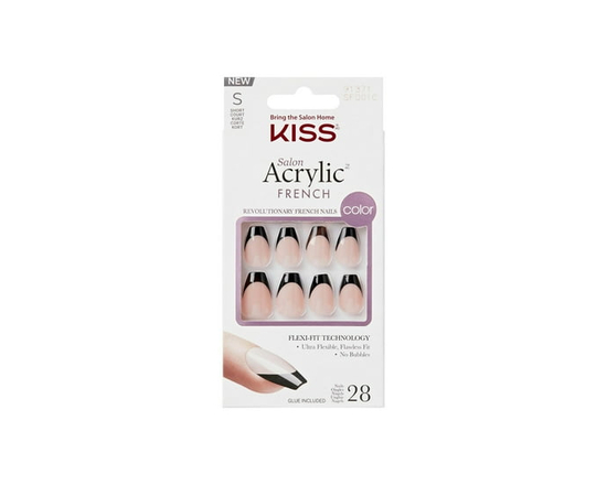 KISS Salon Acrylic French, Flame, Short Coffin - Short