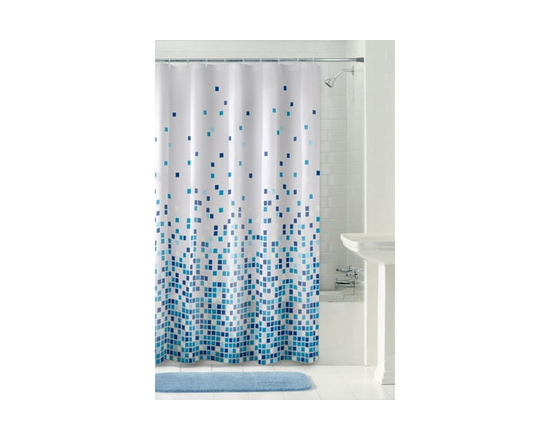 Mainstays Geo Matrix PEVA Shower Curtain or Liner, 70" x 72", Blue - 70 inches x 72 inches (Blue Matrix)