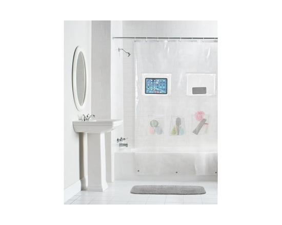 Rideau de douche en PEVA épais et imperméable avec 2 poches imperméables et 3 poches en filet Mainstays, 183 x 183 cm, transparent - 178 cm x 183 cm