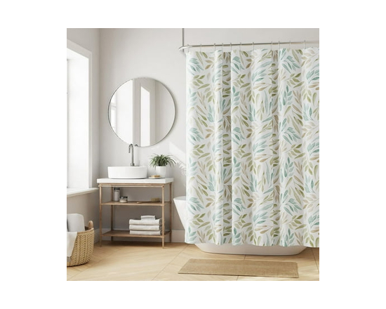 Mainstays Tossed Botanicals Decorative Fabric Shower Curtain, 70" x 72", Multicolor - 70 in x 72 in (Green and Gold Botanicals)