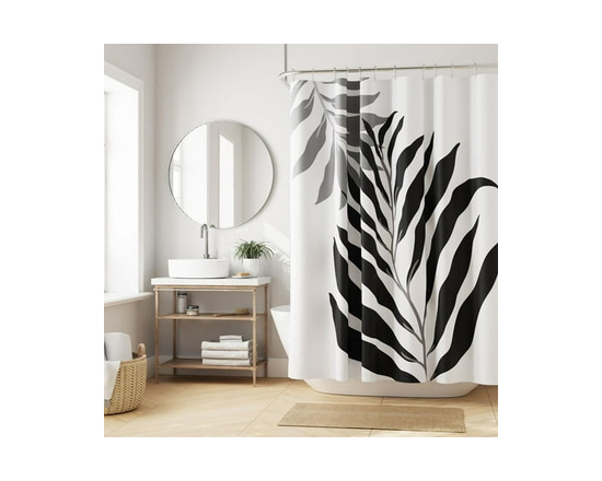 Mainstays Tossed Botanicals Decorative Fabric Shower Curtain, 70" x 72", Multicolor - 70 in x 72 in (Black Palm Fronds)