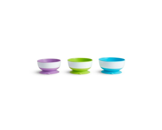 Munchkin Stay Put Suction Bowl, Includes Strong Suction Base and Quick-Release Tabs, Microwave Safe and BPA-Free, 3 Pack