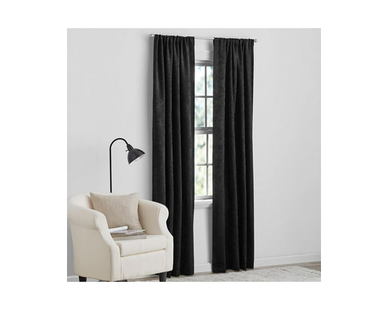 Mainstays Sheen Rod Pocket Blackout Window Curtains Panel Pair, 37" x 84" - 37 x 84 (Black)