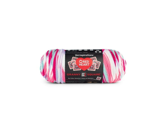 Red Heart® All In One Granny Square™ #4 Worsted (Medium) Acrylic Yarn, Soft White-Strawberry Delight 8.8oz/250g 440 Yards (Soft White - Pink Punch)