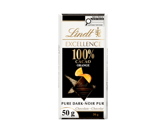Lindt EXCELLENCE 100% Cacao Orange Dark Chocolate Bar, 50 Grams - 50 g