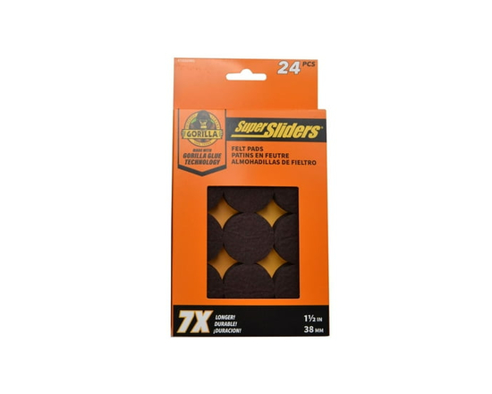 Super Sliders With Gorilla Glue 1.5" Round Felt Pads Brown 24pc - 24