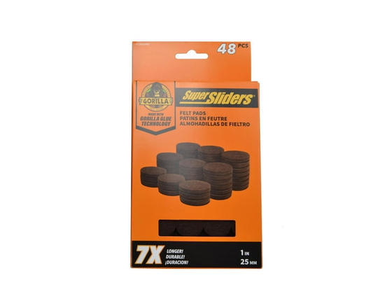 Super Sliders With Gorilla Glue 1" Round Felt Pads Brown 48pc - 48