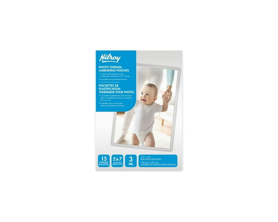 Hilroy Laminating pouches, 3 mil 5x7 Photo Size, 15 count