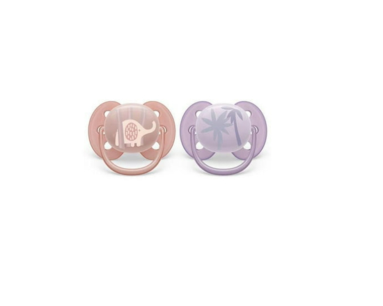 Philips Avent Ultra Soft Pacifier 0-6m, lychee elephant / lilac palms, 2 pack SCF091/09