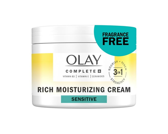 Olay Complete+ Rich Moisturizing Cream Fragrance-Free, 3-in-1 Hydrating Face Cream for Dry Skin with Vitamin B3, Vitamin E, and Ceramides
