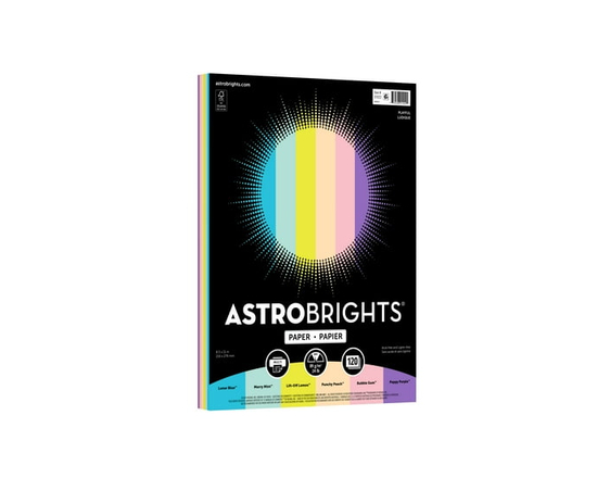 Neenah Astrobrights Colored Paper, 8.5" x 11", 24 lb./89 gsm, Playful 6-Color Assortment, 120 Sheets per package