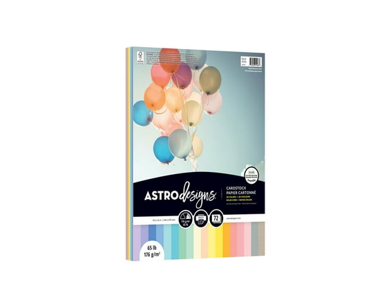 Astrodesigns Pastel Multi-Color Cardstock Paper Starter Pack, 8.5" x 11", 65 lb, 72 Sheets