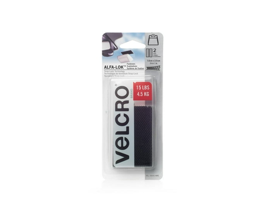 Velcro Brand ALFA-LOK 3in x 1in strips. 2 ct. black.