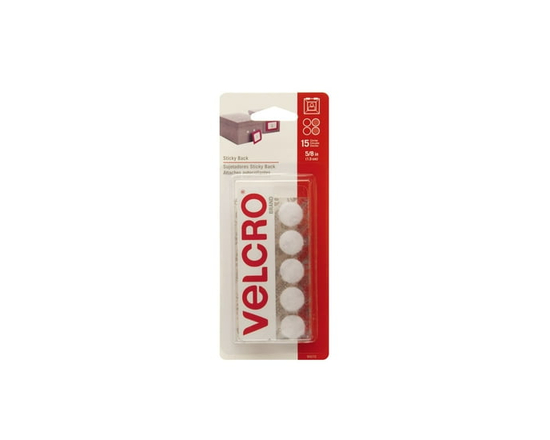 VELCRO® Brand Sticky Back™ Coins - 15 Sets, White - 5/8"