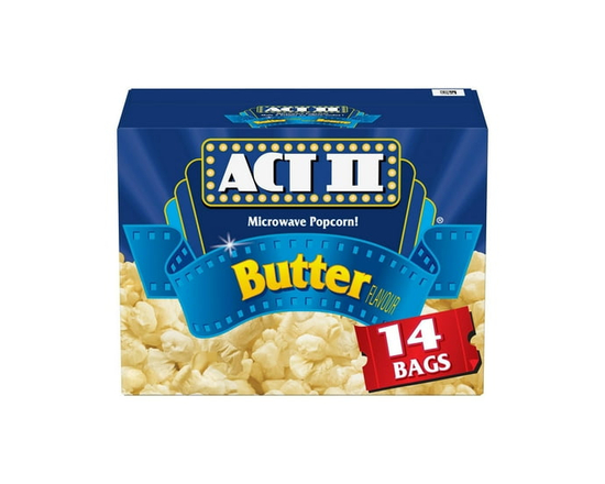 ACT II Butter Flavour Microwave Popcorn, 14 Bags, 100% Whole Grain Popping Corn, No Artificial Colours or Flavours, High Source of Fibre, 1.09kg - 1.0
