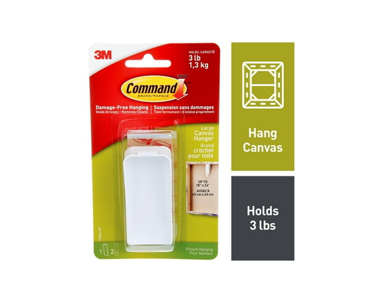 Accroche-toile Command, blanc, grand modèle, 1 accroche, 2 languettes adhésives - Grande