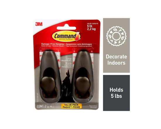 Command™ Large Forever Classic Oil Rubbed Bronze Metal Hook, FC13-ORB-2EF, 2 pack - L