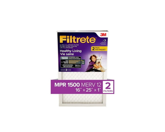 Filtrete MPR 1500 Allergen, Bacteria & Virus Air Filters, 16 in x 25 in x 1 in
