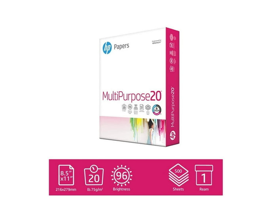 HP Multipurpose20 Printer Paper, 8.5" x 11", 20 lb, 96 Bright, 500 Sheets per package