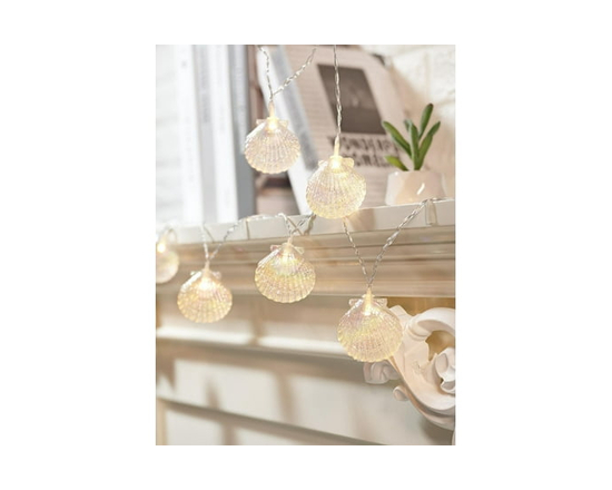 10-Count Battery Operated Warm White LED Iridescent Seashell String Lights, by EZ-Illuminations